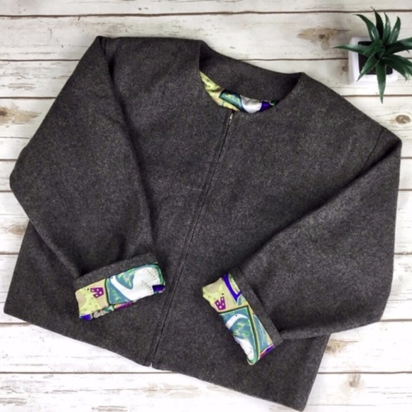 Vintage Grey Boxy Wool Jacket with Silk Lining - Picture 2 of 8